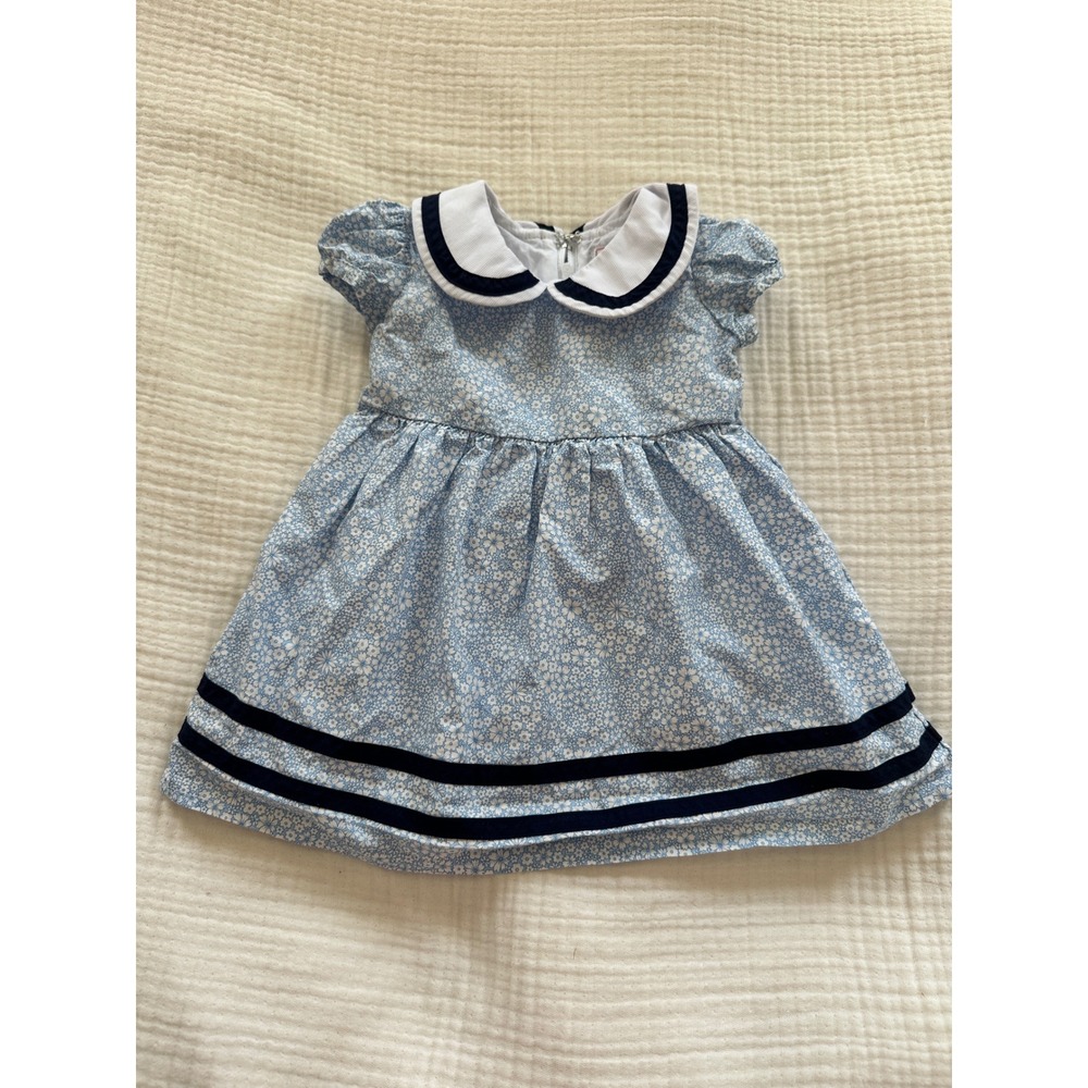 Classic Prep 3-6M Blue Floral Dress Peter Pan Collar Nautical Preppy Coastal